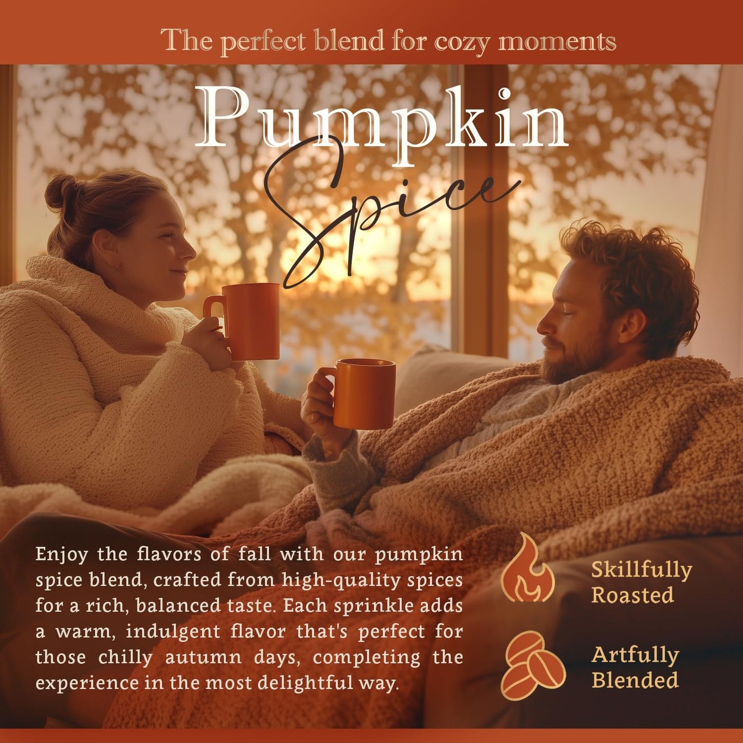 Pumpkin Spice Flavored Whole Bean Coffee – Gourmet 100% Organic Arabica, Single Origin, Medium Roast, Autumn Inspired, Naturally Sweetened – by Coffea Flavor