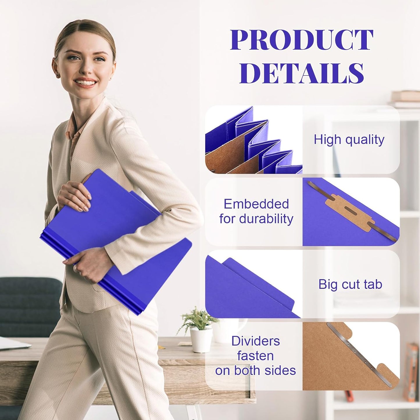 24 Pcs Classification Folders Letter Size, Back to School Supply for Teacher, Student, 3 Dividers Pressboard File Folder Bulk with 2 Fasteners, 3.5 Inch Expanding File Organizer (Purple)