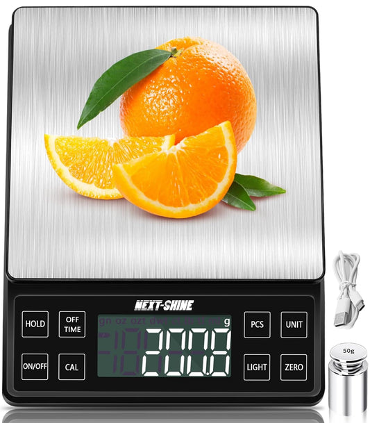 NEXT-SHINE Food Kitchen Scale 11lb 0.1g/0.01oz Precise Graduation, 9 Units Rechargeable Digital Scale Stainless Steel Platform LCD Display
