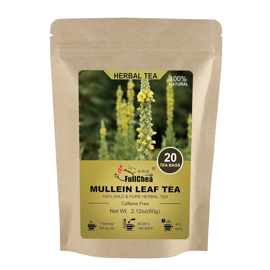FullChea - Mullein Leaf Tea Bags, 20 Teabags, 3g/bag For Lungs - Non-GMO - Caffeine-free - Natural Healthy Herbal Tea