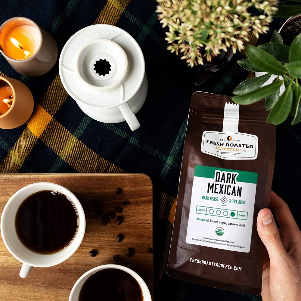 Fresh Roasted Coffee, Organic Dark Mexican | Mold & Myco 3rd Party Tested, USDA Organic, Kosher | Dark Roast 12 oz Whole Bean