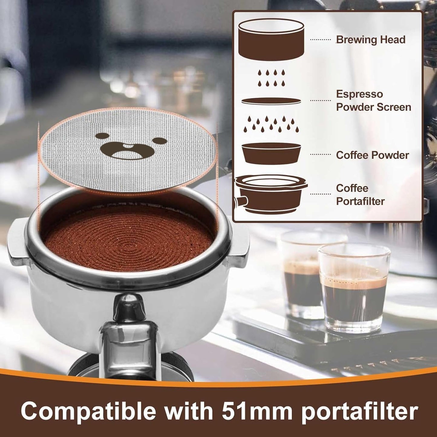51mm Espresso Puck Screen 3-Pack, Lower Shower Screen, Metal Coffee Reusable Filter for Espresso Portafilter Basket, 1.7 Thickness(Cute Face)