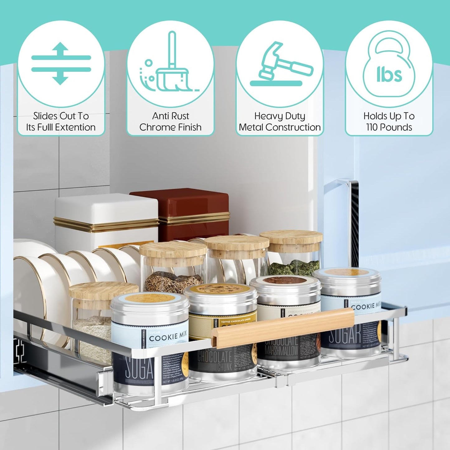 Expandable Pull Out Cabinet Organizer, Adjustable Width:17.1~28''W x 22.5''D Under Sink Organizer, Drawer Storage Shelves for Kitchen, Bathroom, Closet, Pantry, Cupboard, Pots, Pans