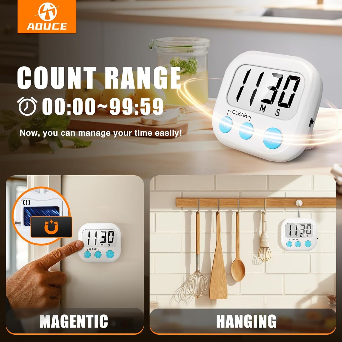 12 Pack Digital Kitchen Timers for Cooking Magnetic Timer for Cooking Loud Alarm White