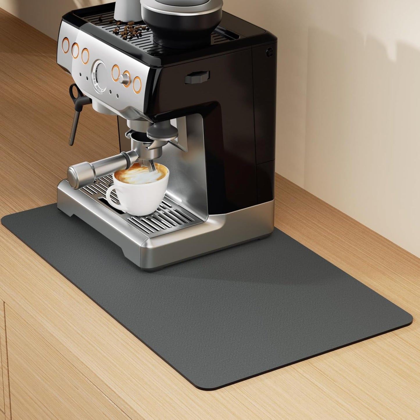 Coffee Mat Hide Stain Rubber, Coffee Bar Accessories Fit Under Espresso Machine CoffeeMaker Coffeepot, Backed Absorbent Dish Drying Mat for Kitchen Counter(Dark Gray, 30.5cm×40.60cm)
