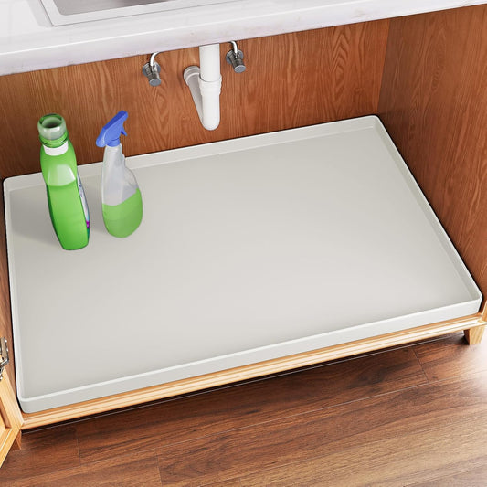 FLATO Waterproof Under Sink Mat 34" x 19" Shelf Liner for Kitchen and Bathroom, Cabinet Protector, Organizers and Storage, Flexible Silicone Drip Tray