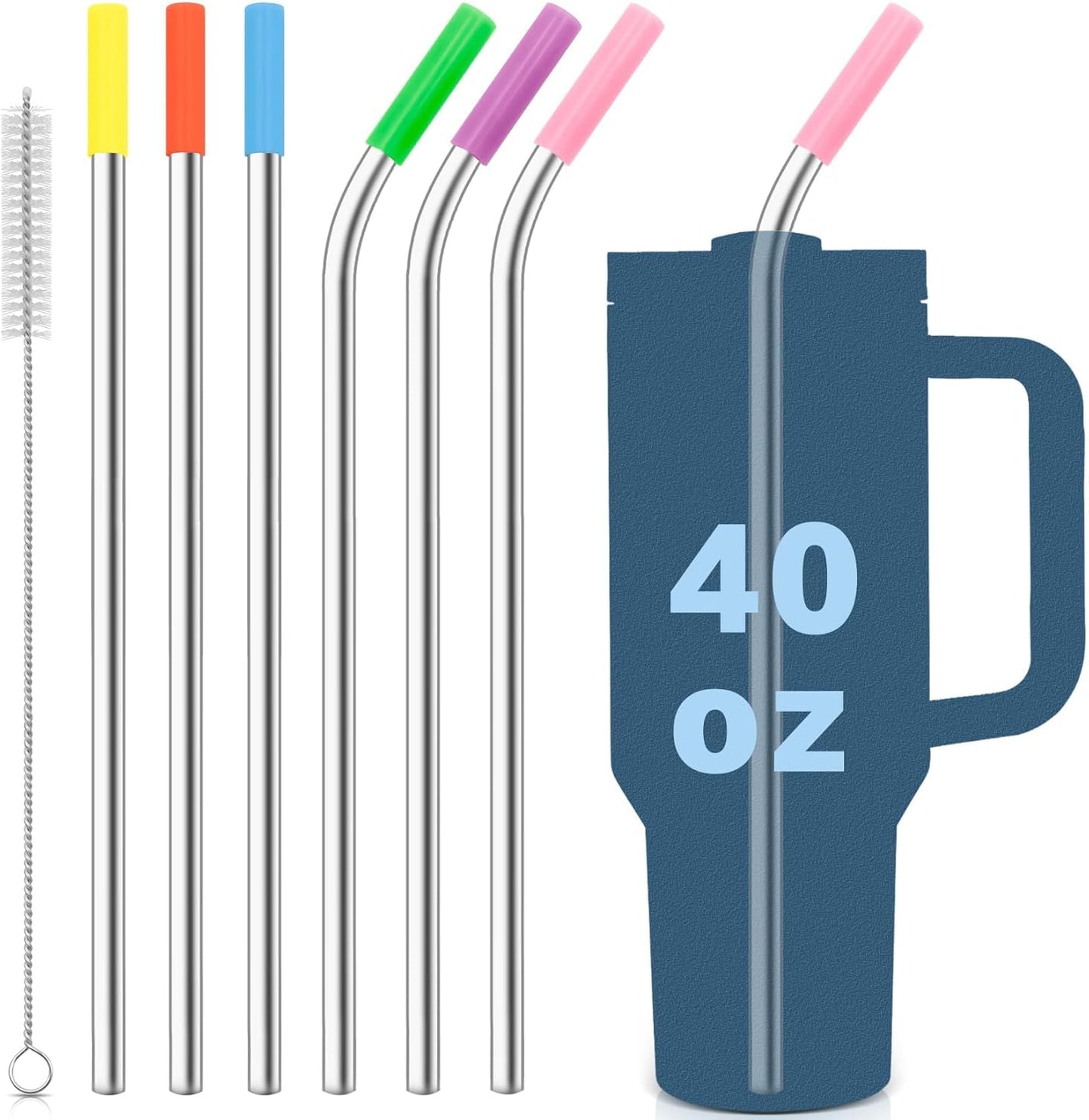 Stainless Steel Replacement Straws for Stanley Adventure Travel Tumbler (6 Straws with Tips for 40oz)