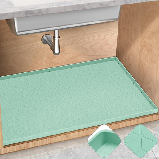 TRZZ Silicone Waterproof Under Sink Mat 34" x 19", Drip Tray and Cabinet Liner for Kitchen and Bathroom, Prevents Water Damage and Organizes Cabinets (Mint Green)