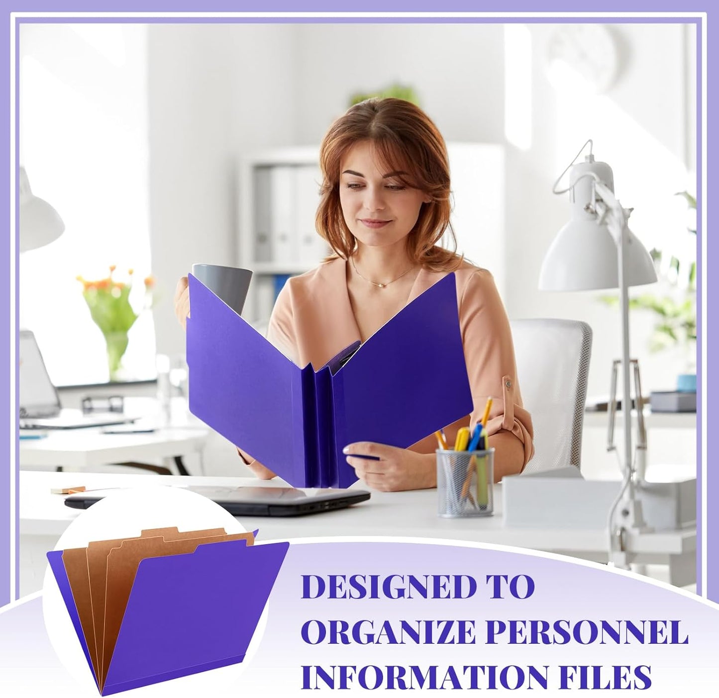 36 Pcs Classification Folders Letter Size, Back to School Supply for Teacher, Student, 3 Dividers Pressboard File Folder Bulk with 2 Fasteners, 3.5 Inch Expanding File Organizer (Purple)