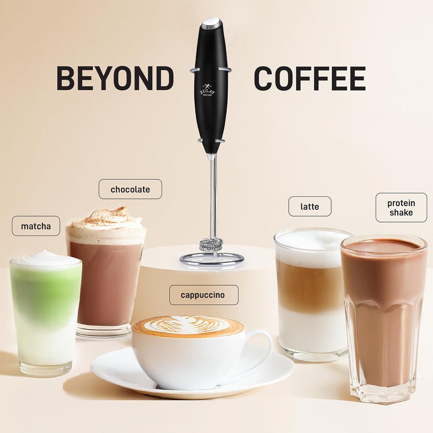 Zulay Kitchen Double Whisk Milk Frother – Handheld Foam Maker for Coffee, Lattes, Matcha, Hot Chocolate & Cappuccinos – Whip Creamy Froth in Seconds, Portable & Easy to Use -