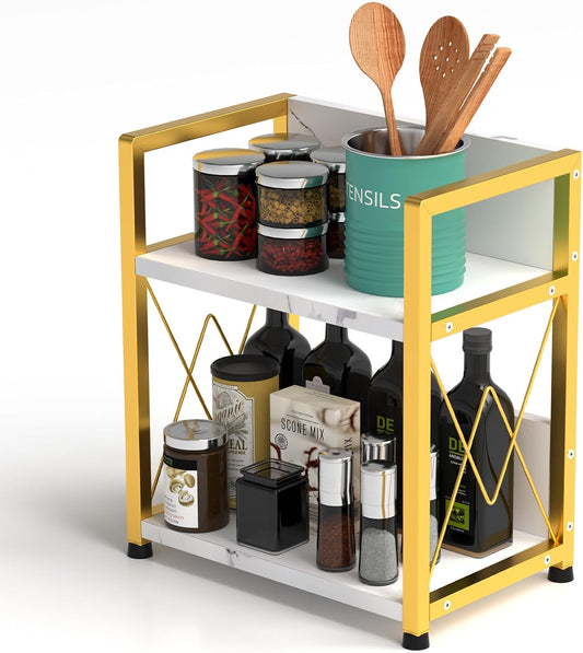 Aduanbang Coffee Bar Accessories Organizer, 2 Tier Wooden Kitchen Counter Shelf, Coffee Organizer Station for Countertop, Condiment Rack for Mugs, Cups, Cream, Syrup