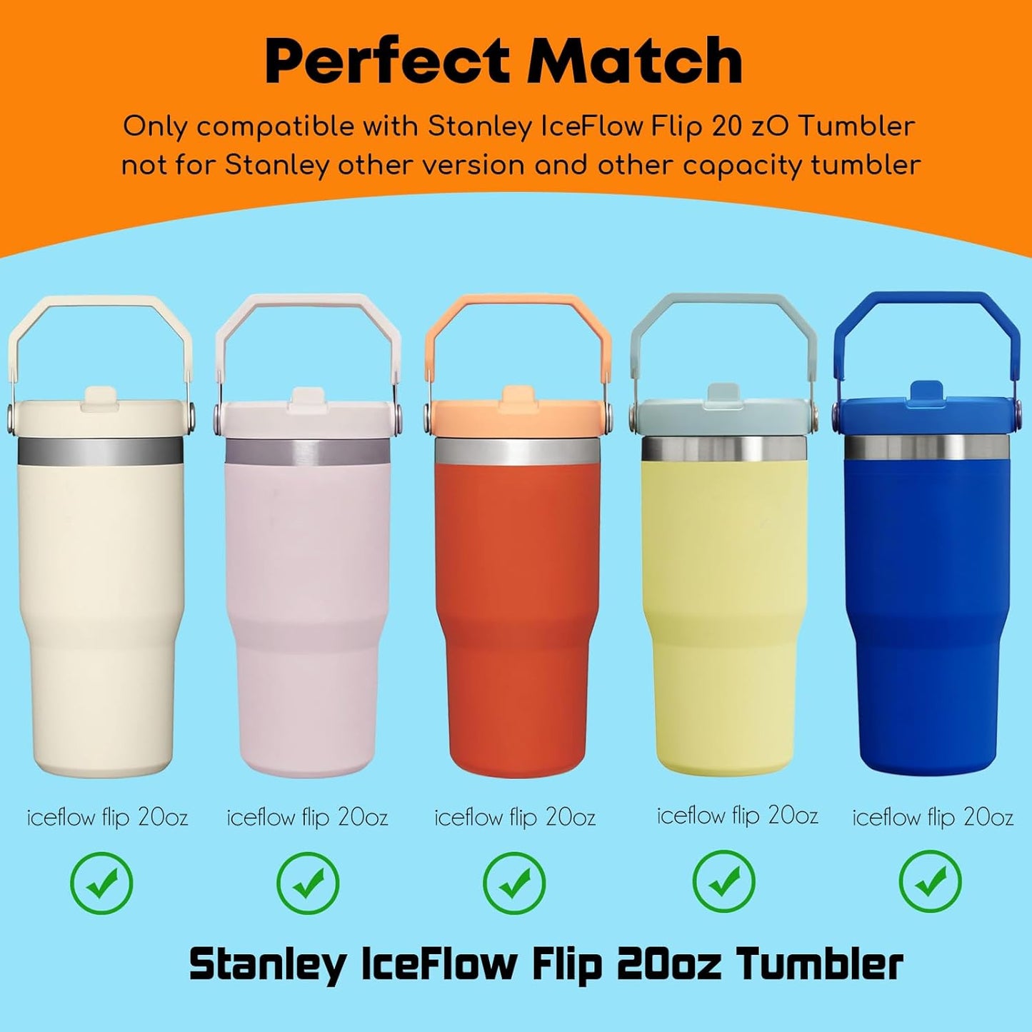 ALINK Stainless Steel Straws Compatible with Stanley Iceflow 20oz Flip Tumbler, 6 Pack Reusable Metal Straws for Stanley Ice Flow 20oz Cup Lid Only, Plus Straw Cleaner Brush