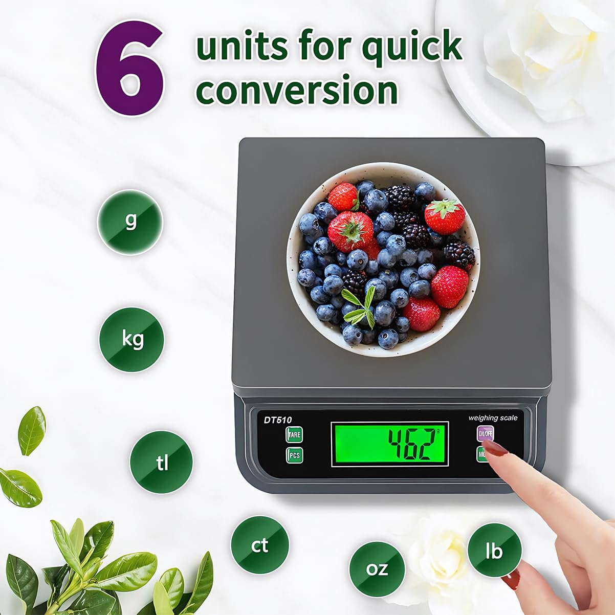 66LB 30kg Large Digital Kitchen Scale Food Scale for Baking Cooking Bread Meat Scales with Tare and Prep Counting LCD Display with Adapter, 6 Unit (Grey, 30kg)