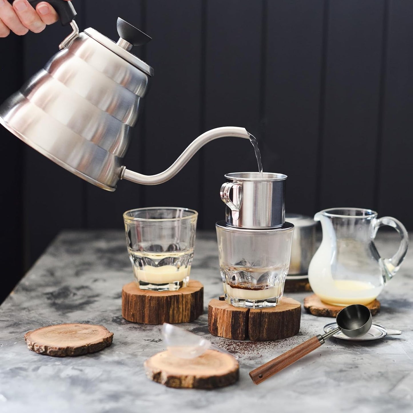 uxcell 2pcs Coffee Measuring Spoon, 4" x 0.7" 15ml Stainless Steel Coffee Scoop with Wood Handle for Ground Coffee or Loose Leaf Tea Silver