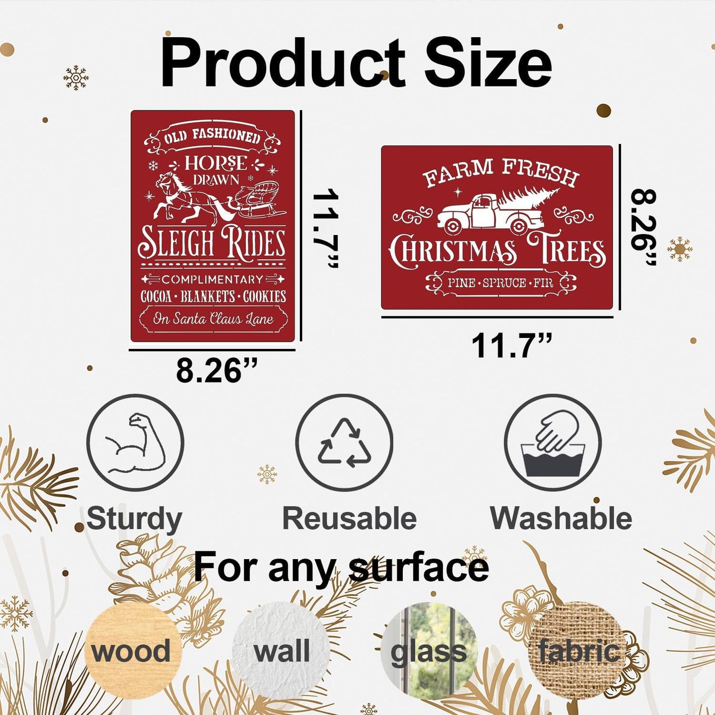 Christmas Stencils for Painting A4 Christmas Stencils for Crafts Reusable Holiday Drawing Templates for Wood Fabrics Door Mat Porch Hanger Winter Decor(XMS Stencil A402/10P)