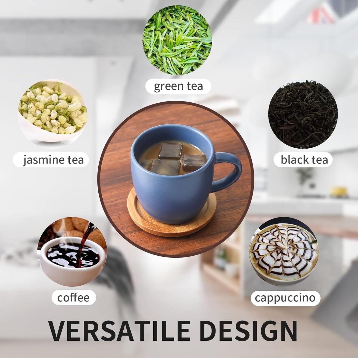 Hasense Espresso Cups and Saucers Set of 6, Demitasse Cups with Handle for Coffee Drinks, Latte, Cappuccino, Cafe Mocha and Tea, 4 Ounce Porcelain Coffee Cups for Coffee Bar Home and Party, Blue