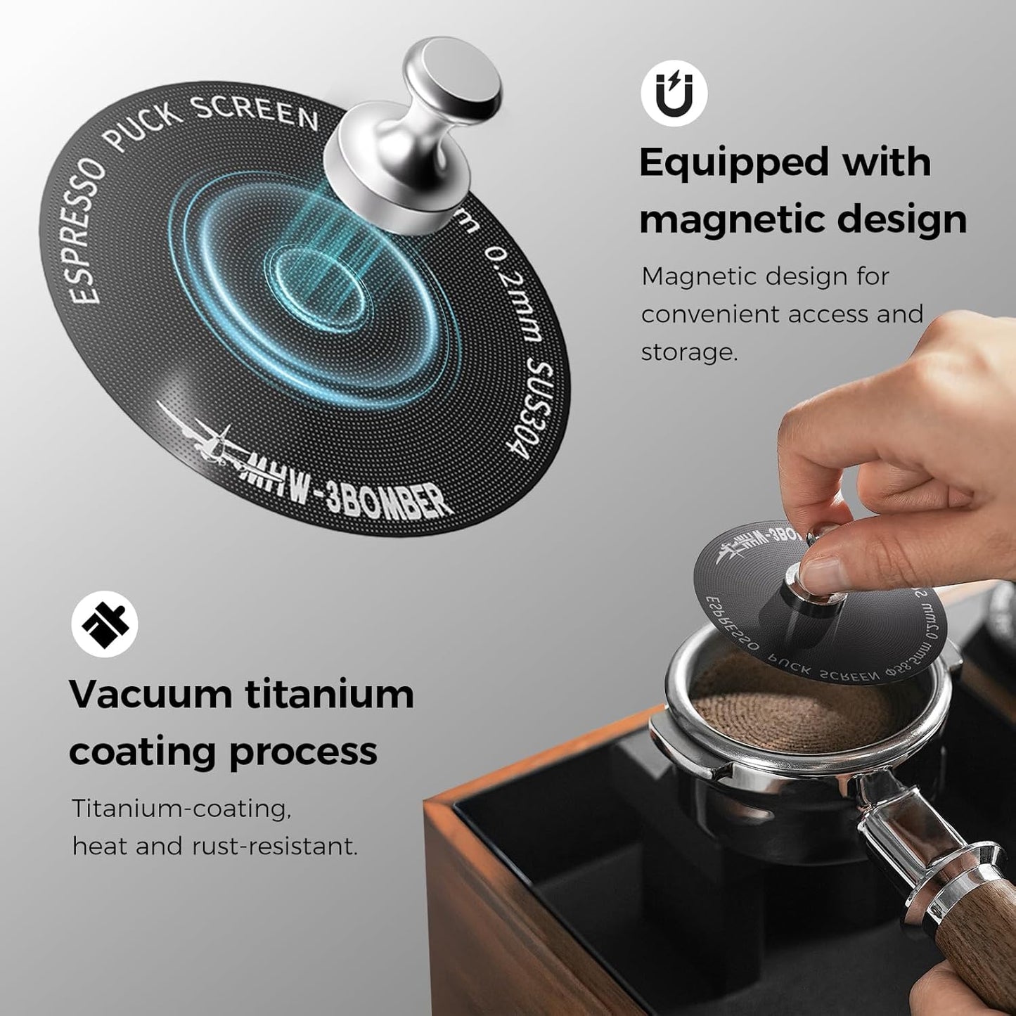MHW-3BOMBER 58mm Espresso Puck Screen - 0.2mm Ultra Thin Espresso Puck - Metal Reusable Coffee Filter for Portafilter Basket 58mm - Puck Screen with Titanium Coating FG5642-OS
