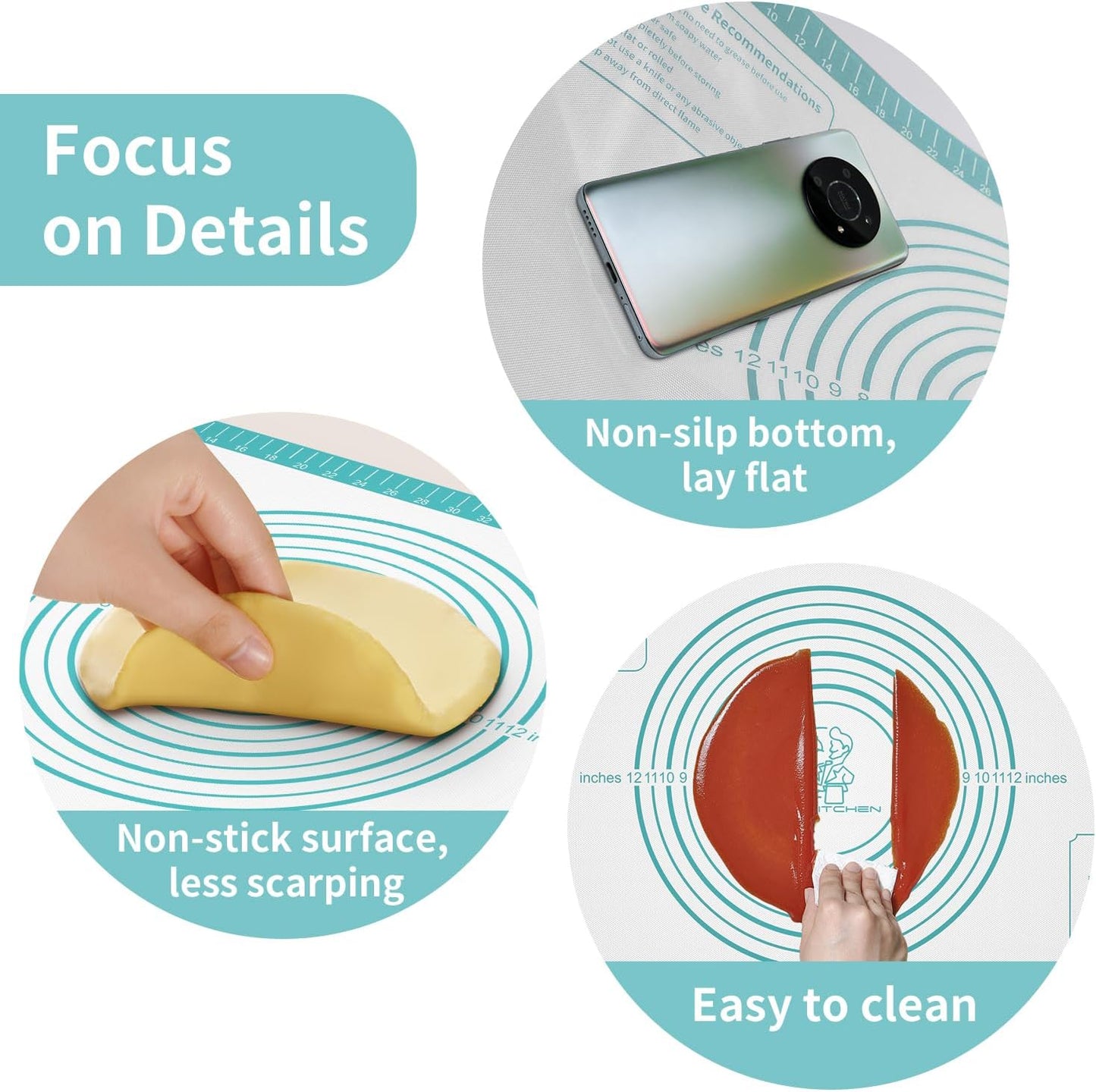 Non stick Pastry Mat, Dough Mat for Rolling, Silicone Baking Mat, Fondant/Pie Crust Mat Kitchen Counter Mat, Macarons Bread Baking Mat Baking Supplies Extra Large 28 x 20 Inch