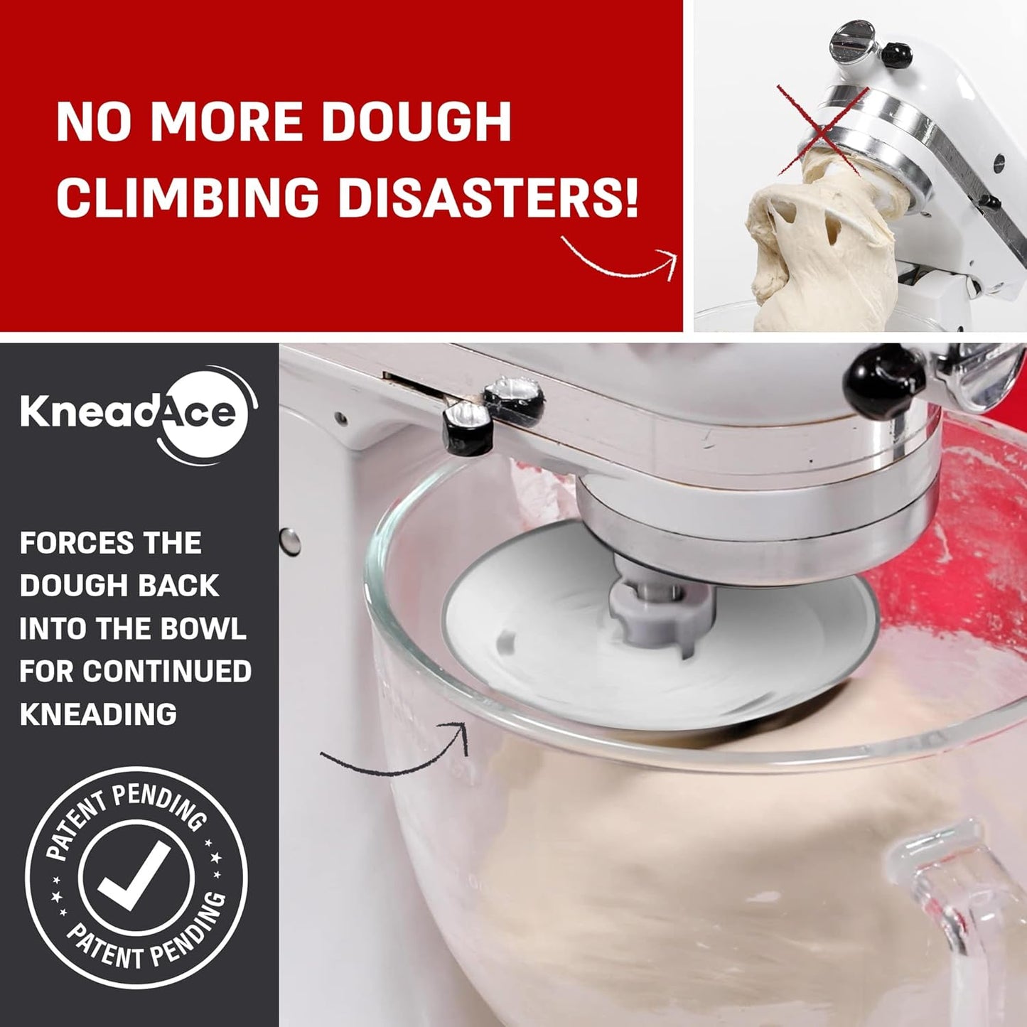 Dough Hook Shield For Kitchen Aid - Prevents Your Dough from Climbing Up and Clogging Up Your Mixer – Mess Free Mixer Accessory Compatible With Most KitchenAid C Shape Dough Hooks (White)