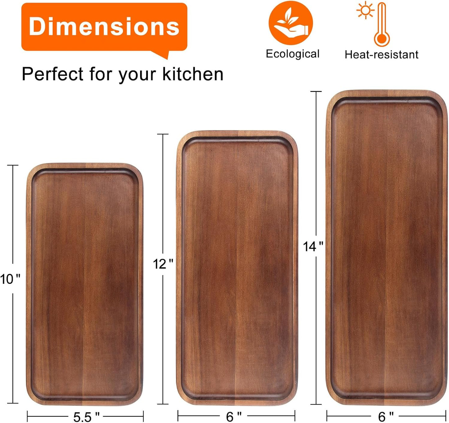 Acacia Wood Platters Small 12"x6" Long Charcuterie Board Rectangle Decorative Tray Wooden Serving Platter for Food Appetizer Cake Plates Kitchen Dish Cheese Boards Rectangular Snack Dessert Trays