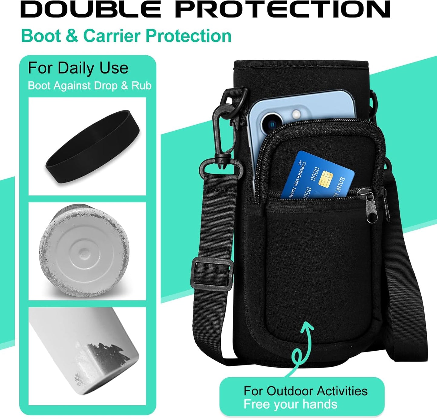 32OZ Insulated Water Bottle with Straw - Spout Lid, Sweat-Proof & BPA-Free Metal Reusable Water Bottles, Wide-Mouth Vacuum Insulated Bottle with Paracord Handle, Bottle Sleeve Bag & Protective Boot