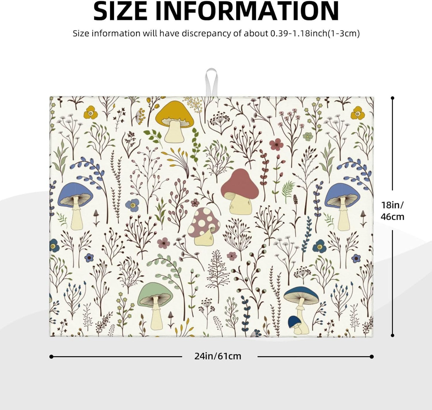 Cute Mushrooms Wild Plant Dish Drying Mat 18"x24" Microfiber Absorbent Fast Dry Mat for Kitchen Counter Coffee Bar Colored Mushroom Large Drying Mat Kitchen Decor Gifts