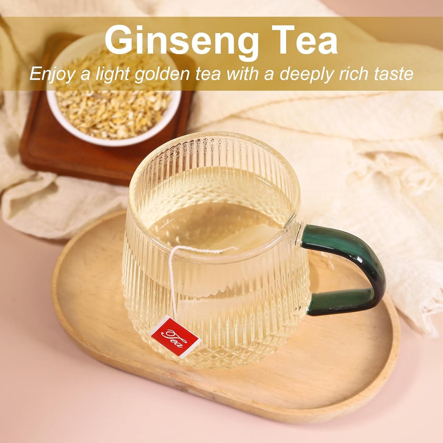 TEARELAE - Ginseng Tea, 40 Count - Pure Ginseng Root Tea Bags - Smooth Flavor - Boost Energy and Focus - Non-GMO - Caffeine-Free