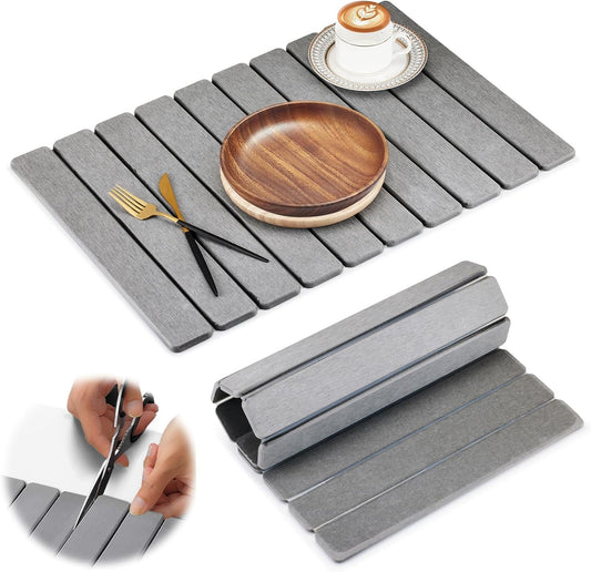 Large Stone Drying Mat for Kitchen Counter, Collapsible Quick Dry Stone Bath Mats for Bathroom, Ultra Absorbent Diatomaceous Earth Dish Mat for Dishes Cups Cookware Countertop, 23.23'' x 15.4'', Grey
