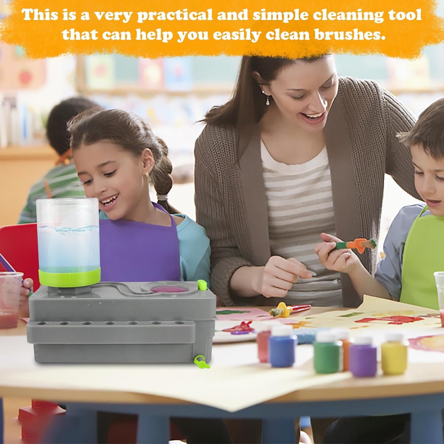 Brush Rinser Set Paint Cleaning Tools Makeup Brush Cleaner Machine, Paint Brush Cleaner Brush Rinser Running Water Circulation Paint Brush Cleaner (Grey Green)