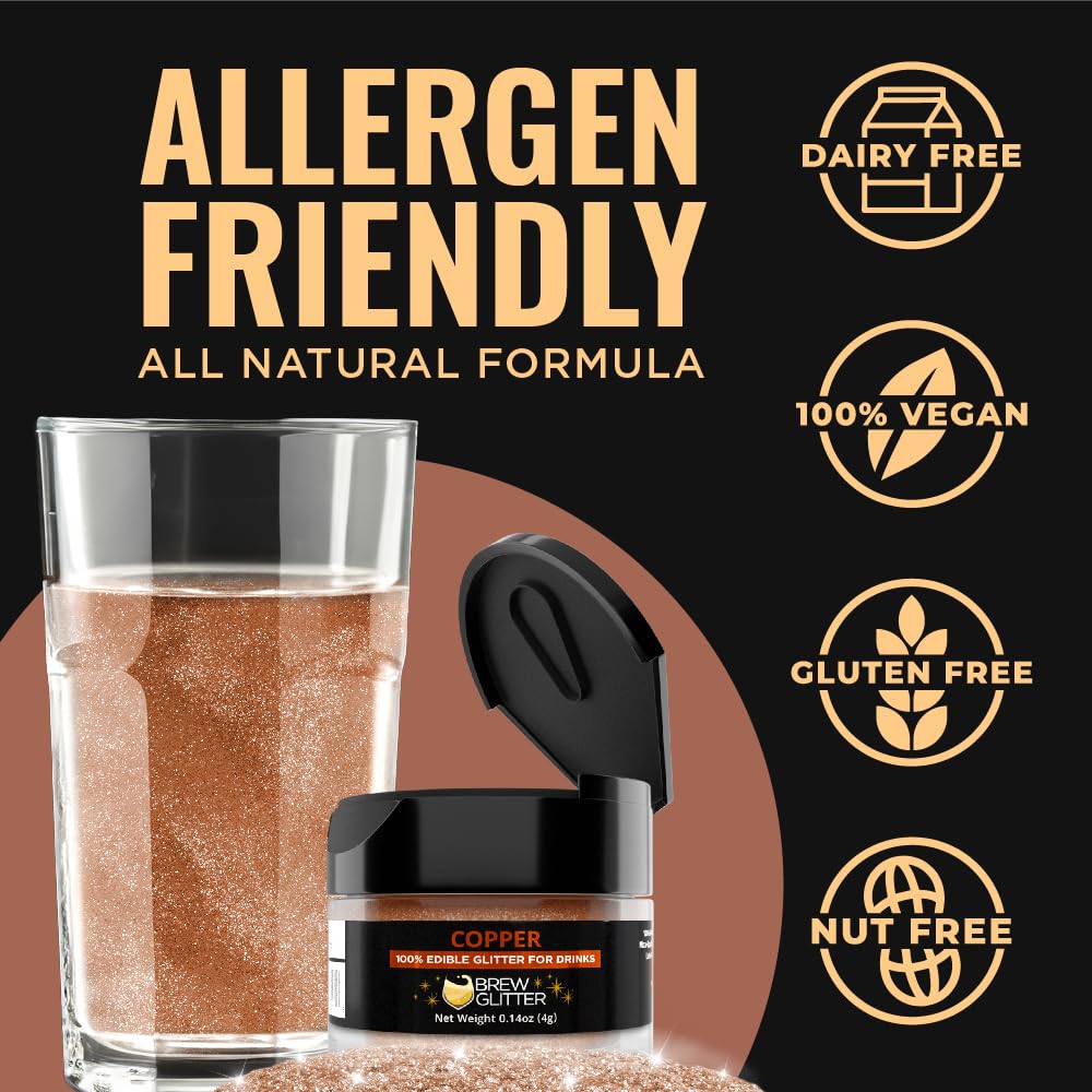 Brew Glitter Copper Edible Drink Glitter 1x 4g Jar for Cocktails, Beer, & Beverages