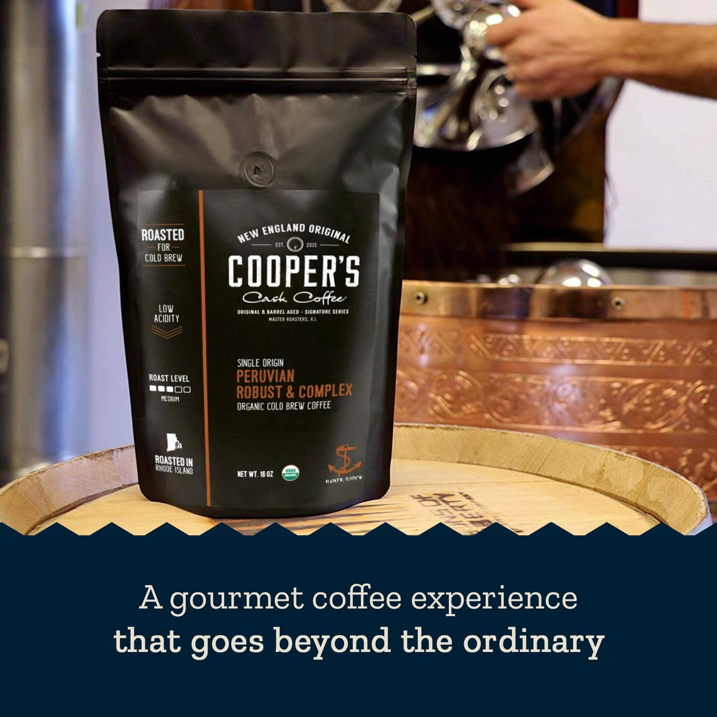 Peruvian Organic Cold Brew Coffee, Single Origin & Gourmet Beans, Tasting Notes Of Caramel With A Touch of Cherry & Orange, Medium Roast Coarse Ground Beans, 1 lb Coffee Bag