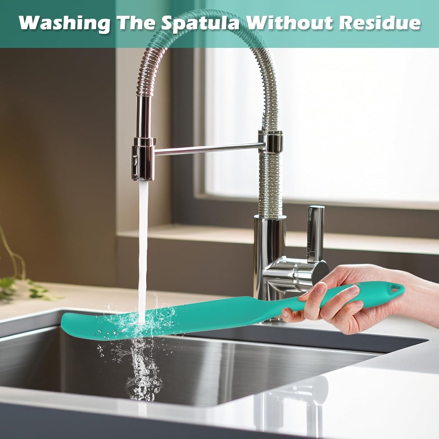 Demao Silicone Blender Spatula & Scraper for Vitamix - Under-Blade & Jar Accessory with Long Handle, Nonstick Surface and Hanging Holes (Cyan)