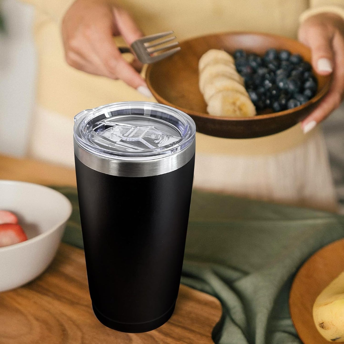 16 Pack Stainless Steel Tumbler Bulk Insulated Vacuum Travel Mug Powder Coated Coffee Mug Gift for Laser Engrave, 20oz Black