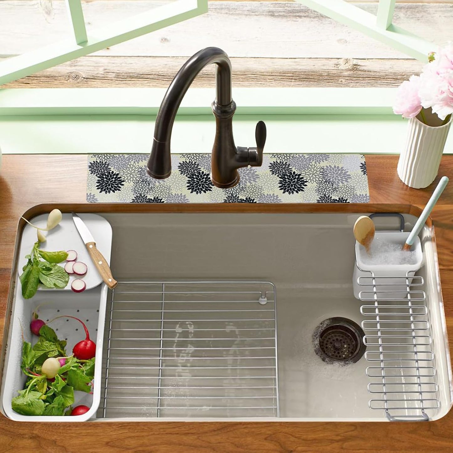 24.5" x 15.5" Dish Drying Mat & 24" x 5.5" Sink Splash Guard, Super Absorbent Drainer Rack Mat for Kitchen Counter Coffee Bar