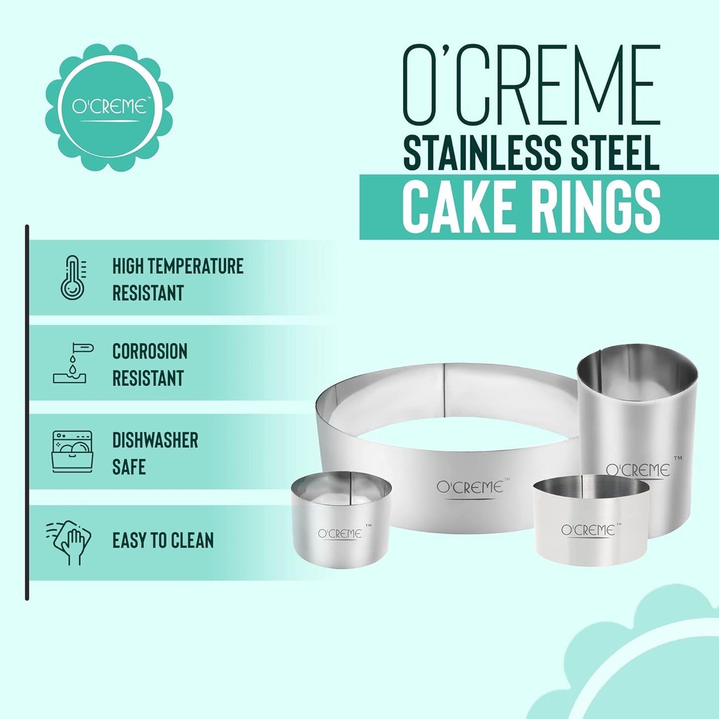 O'Creme Cake Ring Sturdy Stainless Steel Round Mousse Cake Ring Mold for Baking, Dessert Cake Decorating Pastry Rings 10 Inch Diameter x 1-3/4 Inch High
