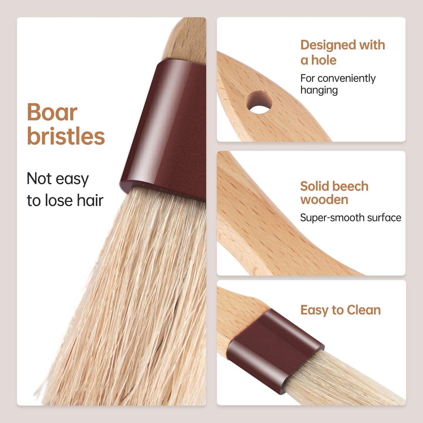 Pastry Brushes for Baking Basting Brush with Boar Bristles and Beech Hardwood Handles Culinary Oil Brush for Barbecue Butter Grill BBQ Sauce Baster Marinade Kitchen Food Cooking Brushes (1/1.5/2/3")