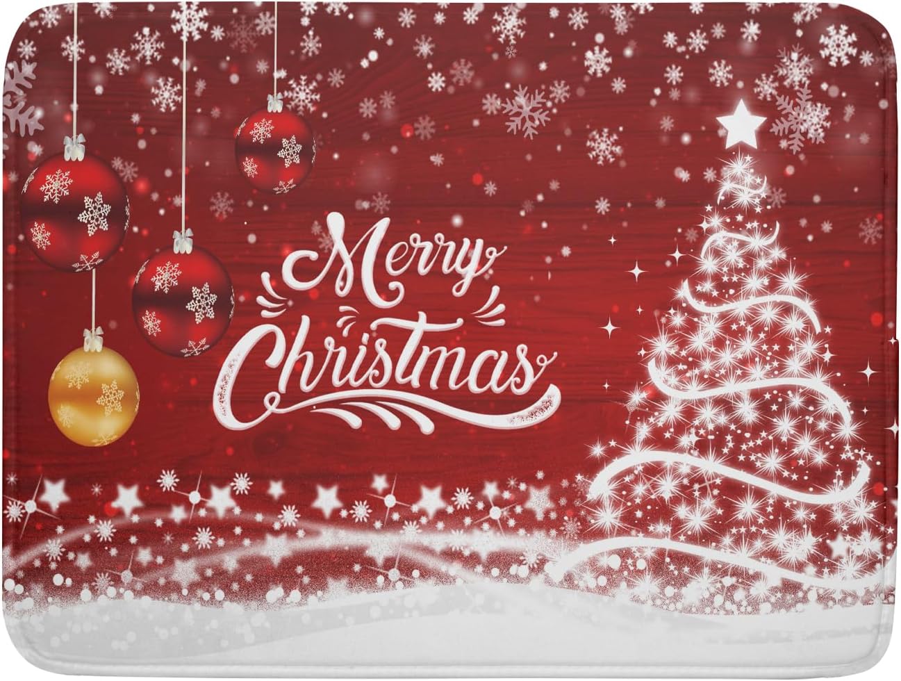 Merry Christmas Dish Drying Mat for Kitchen Counter Winter Snowflake Pine Fast Absorbent Red Drying Mat 16x18 Inch Xmas Jingle Bells Decoration Dishes Pad Dish Drainer Rack Mats Holiday Decor