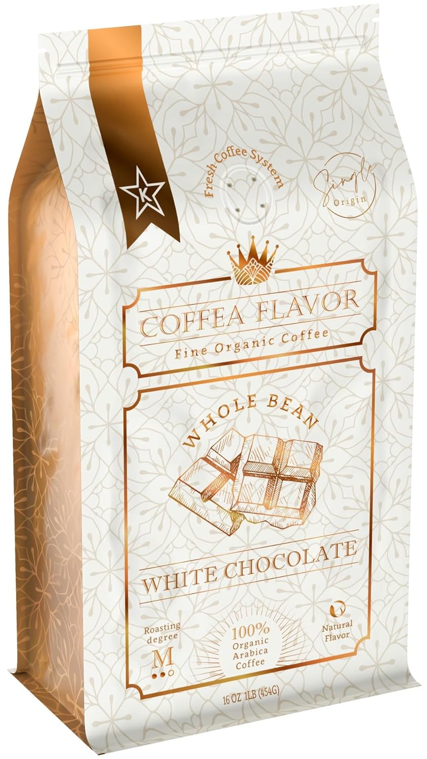 White Chocolate Flavored Whole Bean Coffee – 100% Arabica, Organic, No Artificial Sweeteners, Naturally Flavored, Medium Roast, Single Origin – by Coffea Flavor
