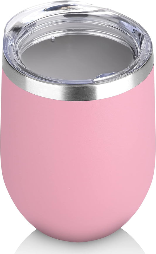 DOMICARE Stainless Steel Wine Tumbler Bulk with Lid, Personalized Insulated Tumblers Set, 12oz Travel Coffee Cups Pack of 1, Pink