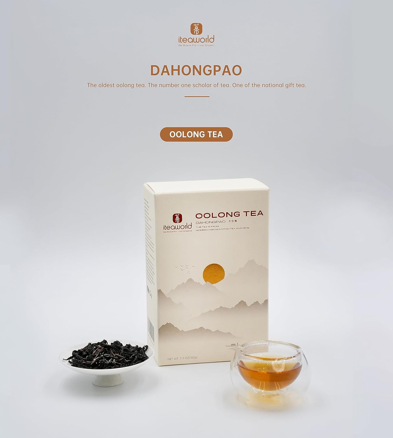 iTeaworld Da Hong Pao - Oolong Loose Leaf - Wuyi Rock Tea, Oolong Tea Loose Leaf Scent Whole Loose leaves for Daily Use, with 20 Eco-Conscious Tea Bags （3.5oz/100g)