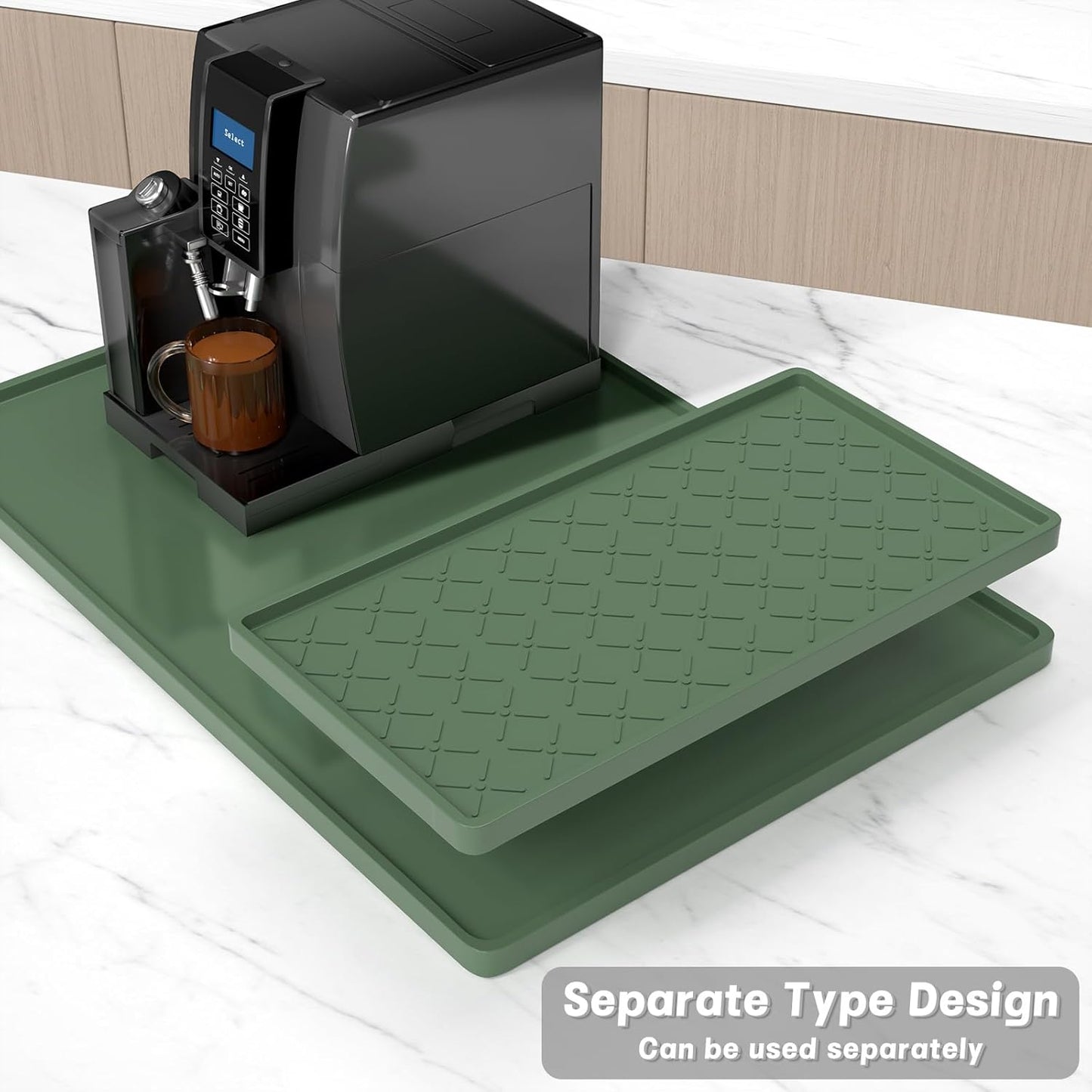 Rnivvi Silicone Coffee Mat, 16" x 24" Waterproof Raised Edge Coffee Bar Mats for Espresso Machine Station Accessories, Heat Resistant Detachable Dish Drying Pad for Kitchen Counter, Dish Rack, Green