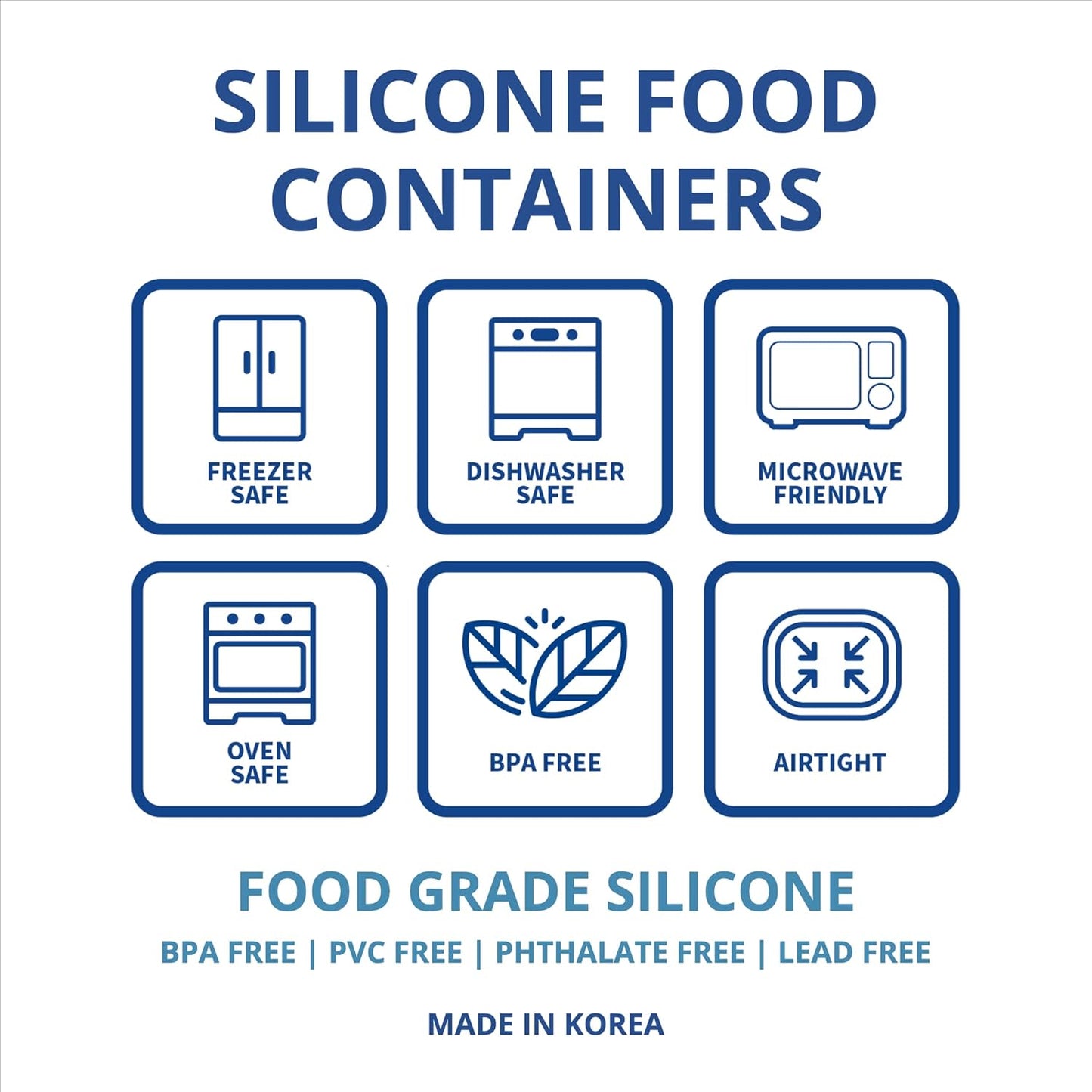 BLUE GINKGO Nesting Silicone Containers - Set of 3 Hard-Shell Silicone Food Storage Containers | BPA Free, Airtight, Dishwasher and Freezer Safe (6.7oz, 10oz, 20oz) - Blue