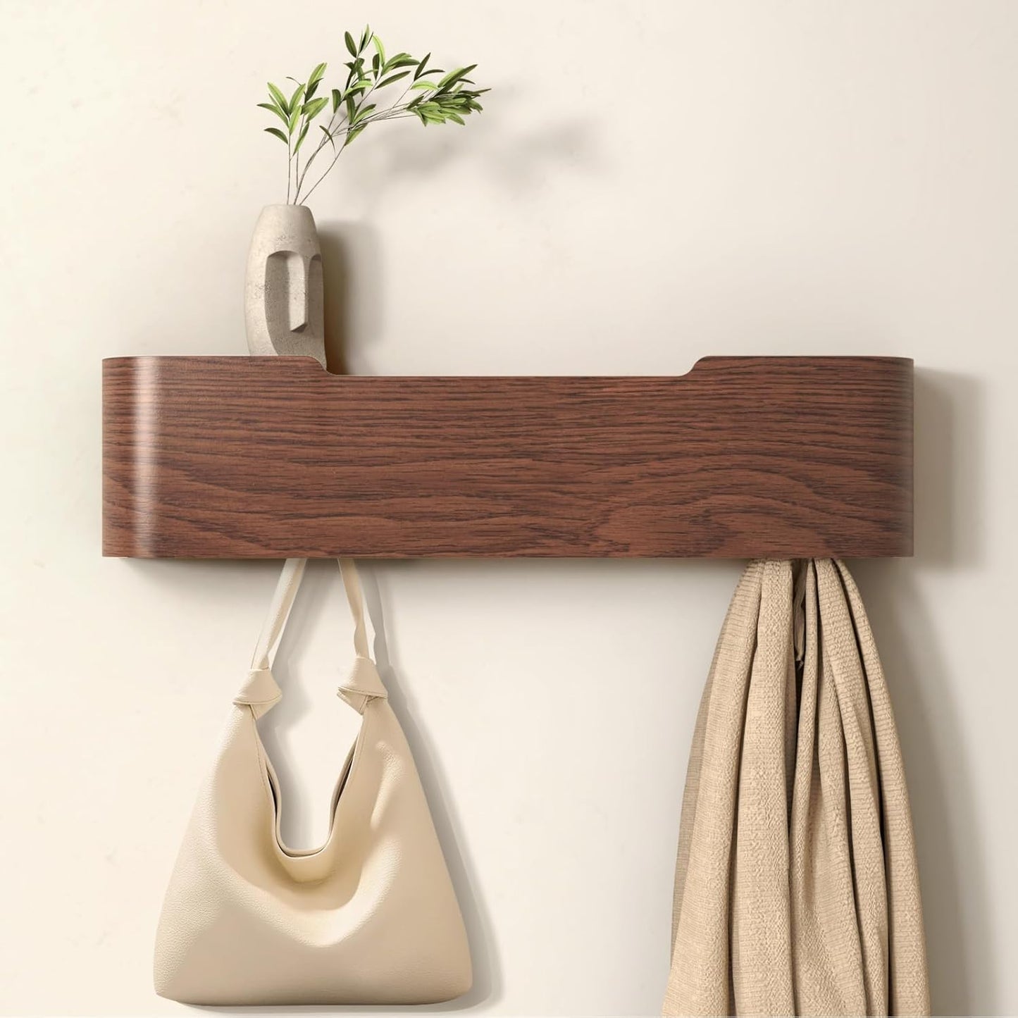 Coat Rack Wall Mount Entryway Organizer Modern Key Holder Wall Mount with Wooden Shelf Entryway Hooks for Bedroom Kitchen Hallway Bathroom for Hanging Coats Hats Bags Towels