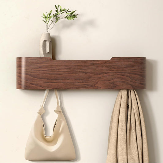 Coat Rack Wall Mount Entryway Organizer Modern Key Holder Wall Mount with Wooden Shelf Entryway Hooks for Bedroom Kitchen Hallway Bathroom for Hanging Coats Hats Bags Towels