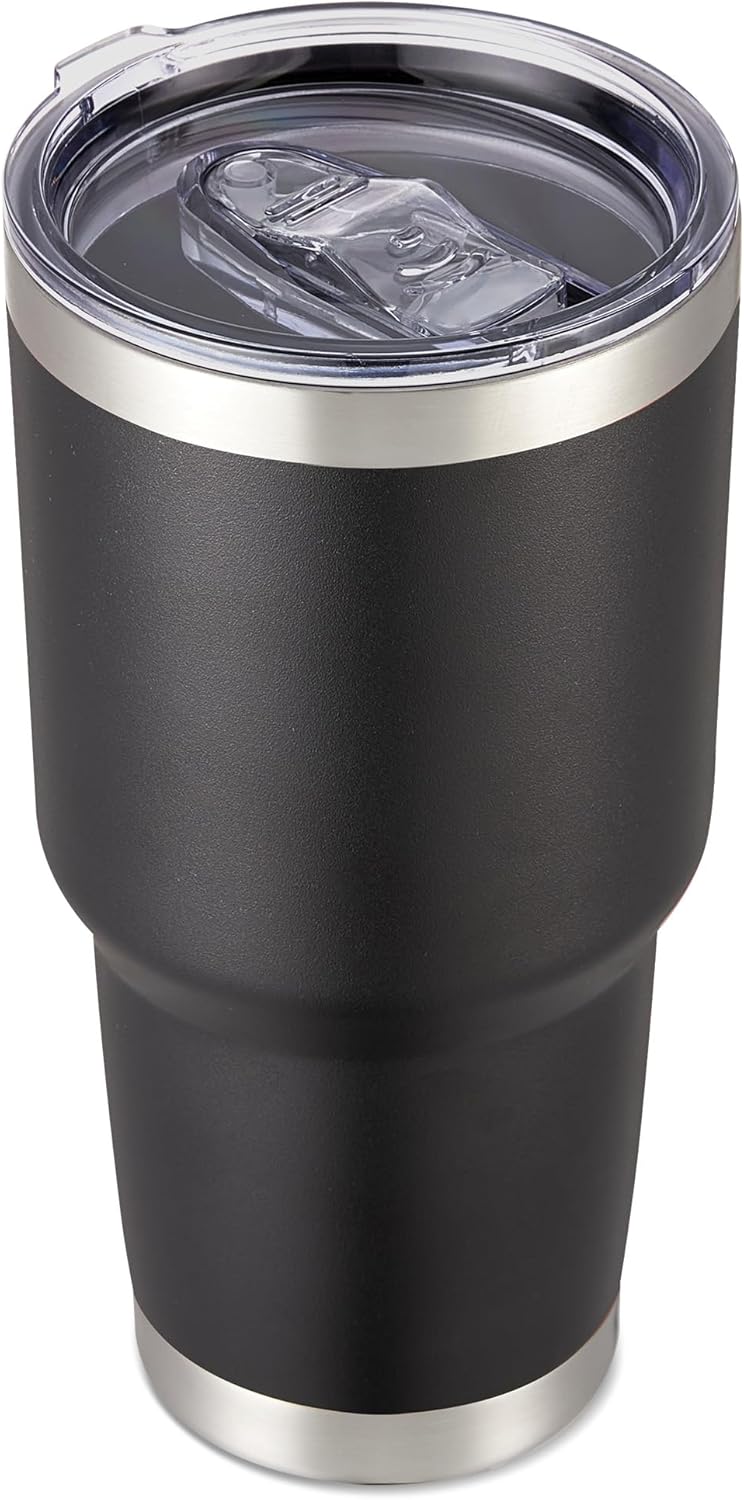 30 oz Tumbler with Lid Stainless Steel Tumblers Vacuum Insulated Cup Reusable Powder Coated Travel Mug Double Wall Leak Proof Portable Cups Keep Cold Drinks for 12 Hours, Black, 1 Pack