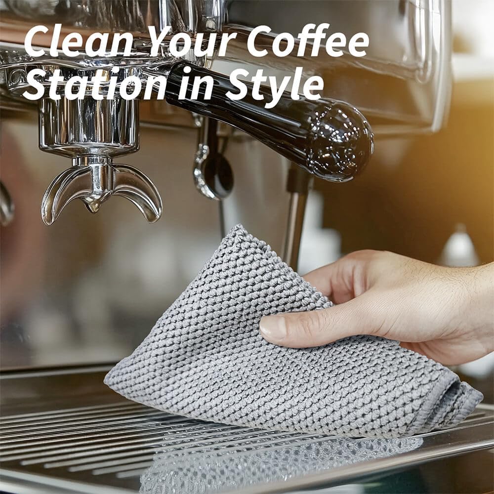 Barista Towels 12 Pack, Extra Thick Microfiber Coffee Cleaning Cloths for Espresso Machines, Steam Wands & Countertops – Essential Coffee Bar Accessories, 12”x12”