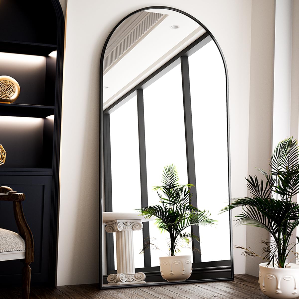 VooBang Oversized Full Length Mirror, 76" x 34" Arch Floor Mirror with Stand, Aluminum Alloy Frame Full Body Mirror for Bedroom Bathroom Living Room Decor, Black
