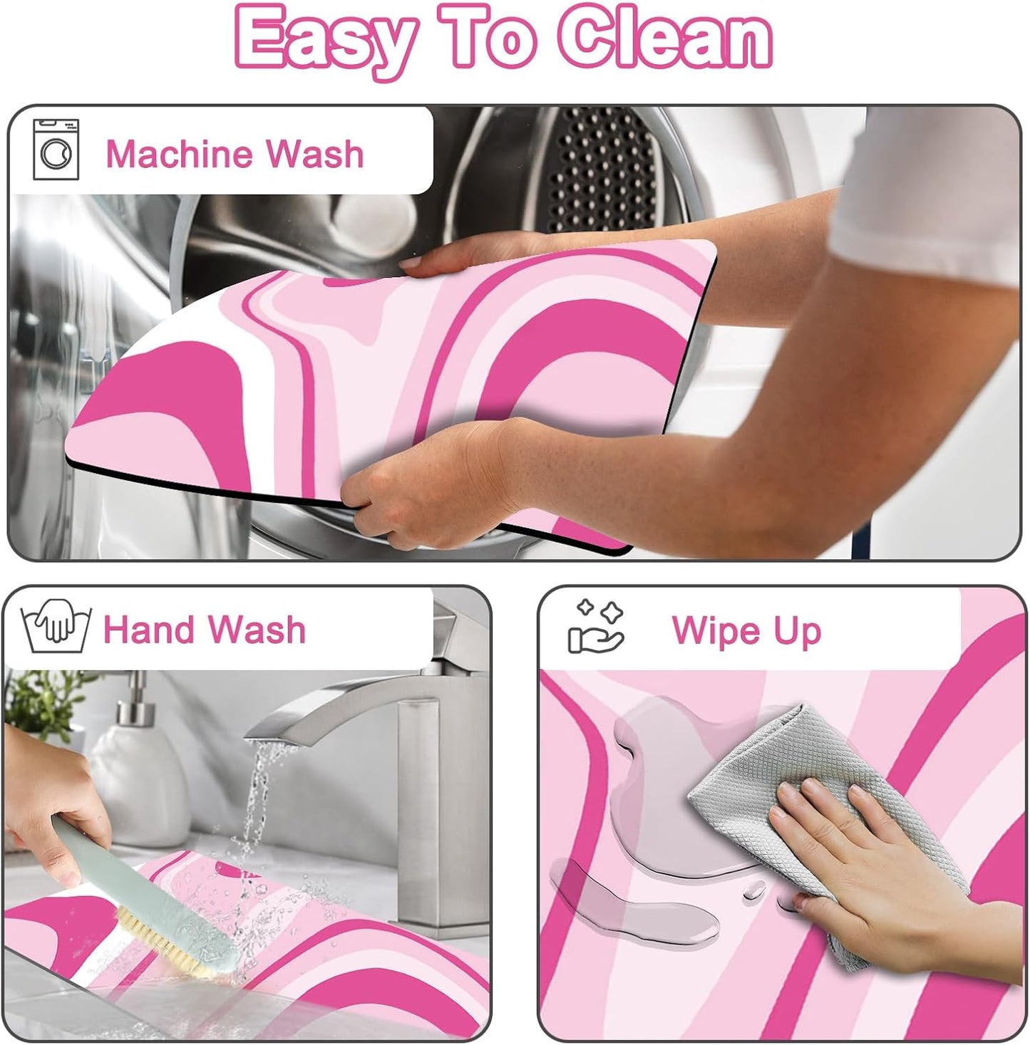 Dish Drying Mat 16" X 24", Super Absorbent & Cuttable Coffee Mats for Countertop, Kitchen Counter Mat Fits Under Coffee Maker or Machine, Hide Stain Drying Pad for Dish Drying Rack, Pink Abstract