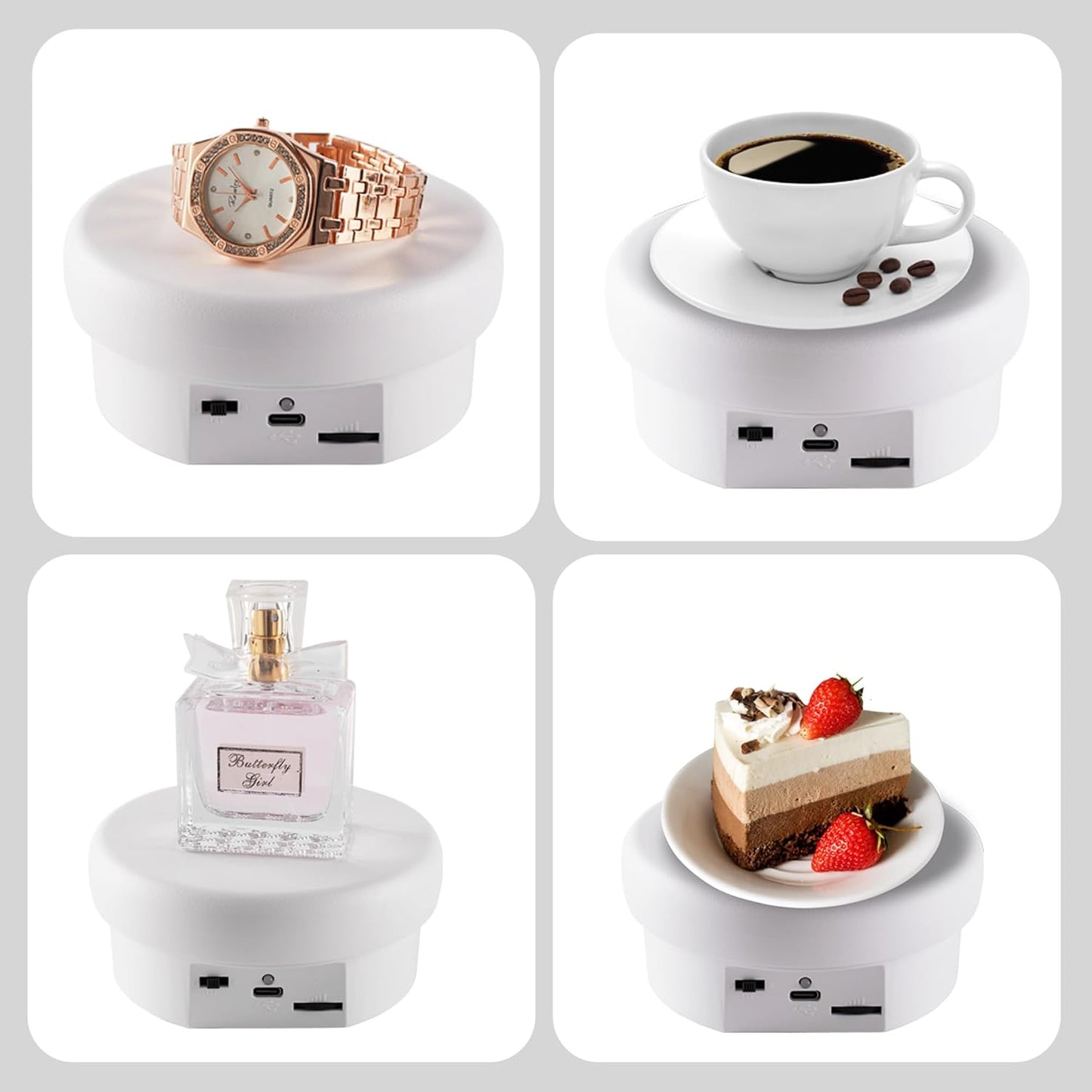 Rotating Display Stand 4.72'' Turntable Stand Black&White Spinning Stand for Product Shows