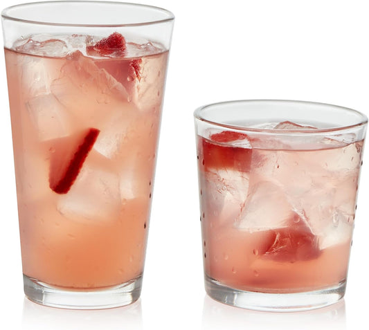 Libbey Flare Tumbler and Rocks Glasses Set, Stylish Lead-Free Drinking Glasses Set of 16, Versatile Dishwasher Safe Kitchen Glassware Set for Parties